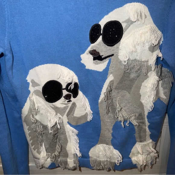 Alice + Olivia Connie Poodle Intarsia Sweater Sky Blue Small - Picture 9 of 13